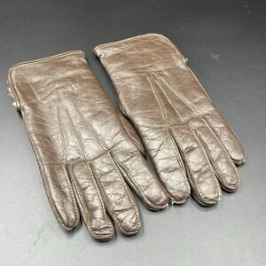 Vintage Leather Rabbit Fur Lined Brown Womens Gloves S/M? Unmarked